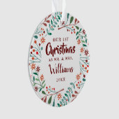 Unsere erste Weihnachtsfeier Floral Mr. Mrs. Foto Ornament (Vorderseite)