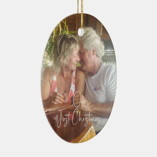 Unsere erste Weihnachtsfeier Keramik Oval Ornament (Rechts)