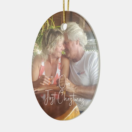 Unsere erste Weihnachtsfeier Keramik Oval Ornament (Links)