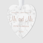 Unsere erste Weihnachtsfeier Moderne Marmor Rose G Ornament (Vorderseite)