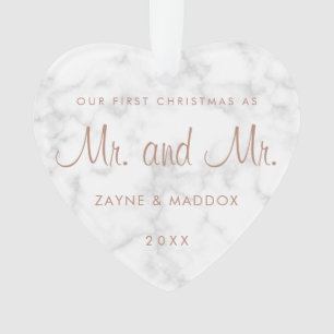 Unsere erste Weihnachtsfeier Moderne Marmor Rose G Ornament