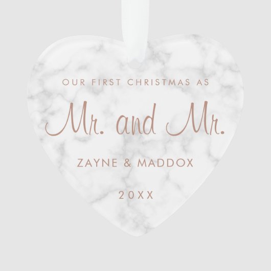 Unsere erste Weihnachtsfeier Moderne Marmor Rose G Ornament (Vorderseite)