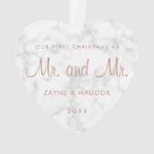 Unsere erste Weihnachtsfeier Moderne Marmor Rose G Ornament (Rückseite)