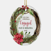 Unsere erste Weihnachtsfeier Verlobte Rustikalkräf Keramik Ornament (Rechts)