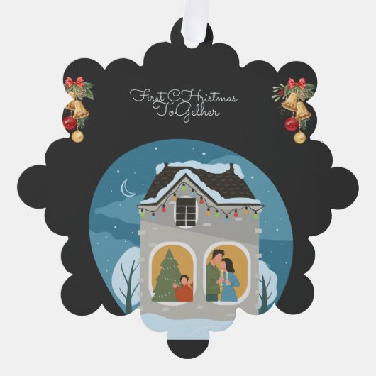 Unsere erste Weihnachtsfeier zusammen mit Familien Ornament Karte (Vorderseite)