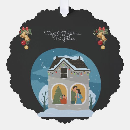 Unsere erste Weihnachtsfeier zusammen mit Familien Ornament Karte (Vorderseite)