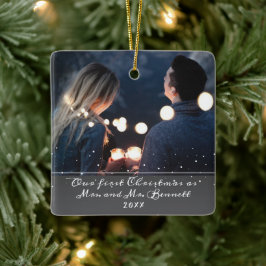 Unsere erste Weihnachtsfrau & Mr. Wedding Foto Keramikornament
