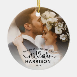 Unsere erste Weihnachtskalligraphie Mr. und Mrs. F Keramik Ornament
