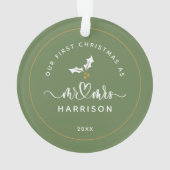 Unsere erste Weihnachtskalligraphie Mr. und Mrs. F Ornament (Rückseite)