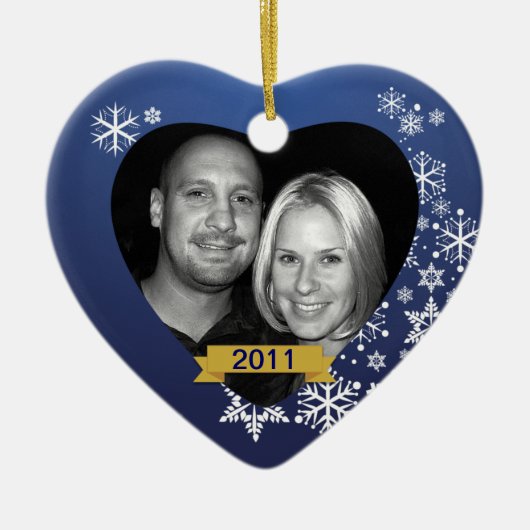 Unsere erste Weihnachtsverzierungs-blaue Keramikornament (Vorne)