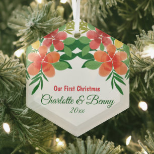 Unsere erste Weihnachtswasserfarbe Flora Grün Ornament Aus Glas