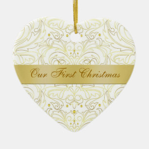 Unsere erste Weihnachtsweißes Goldmit filigran Keramik Ornament
