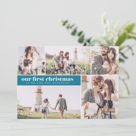 Unsere erste Weihnachtszeit Moderne FotoCollage We Ankündigung (Stehend Vorderseite)