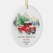 Unsere erste Weihnachtszeit Verheiratet, modern un Keramik Ornament (Rechts)