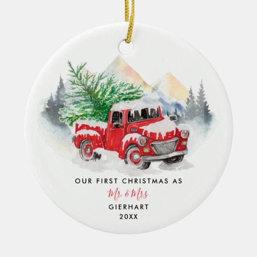 Unsere erste Weihnachtszeit Verheiratet, modern un Keramik Ornament (Vorne)