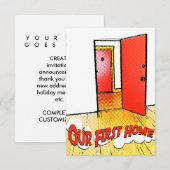 unsere erste Zuhause-Comic-Tür Einladung (Vorne/Hinten)