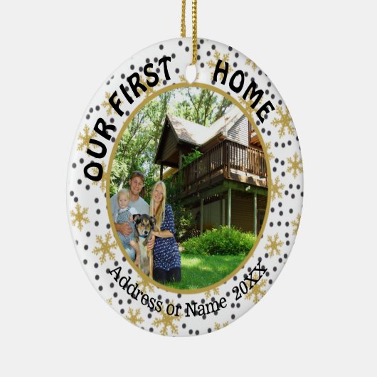 Unsere erste Zuhause, Goldene Schneeflocken, zwei Keramikornament (Rechts)