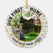 Unsere erste Zuhause, Goldene Schneeflocken, zwei Keramikornament (Vorne)