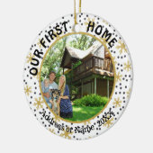 Unsere erste Zuhause, Goldene Schneeflocken, zwei  Keramikornament (Links)