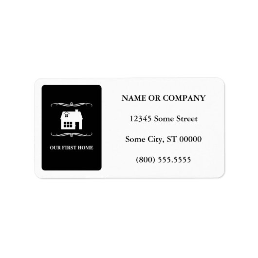 unsere erste Zuhause (Mod schwarz und weiß) Adressaufkleber (Vorne)