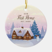 Unsere erste Zuhause Personalisierte Rustikale Hol Keramik Ornament (Vorne)