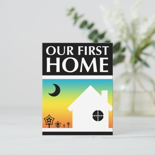 unsere erste Zuhause (Regenbogenuntergang) Postkarte (Stehend Vorderseite)