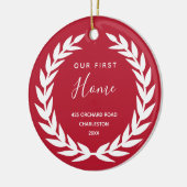 Unsere erste Zuhause | Rote und weiße Häuser Keramik Ornament (Links)