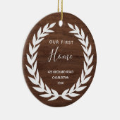 Unsere erste Zuhause | Rustikaler brauner Holzscha Keramik Ornament (Rechts)