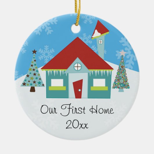 Unsere erste Zuhause Weihnachten Keramikornament (Vorne)