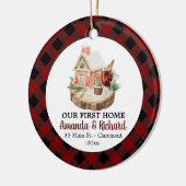 Unsere erste Zuhause Weihnachten rustikalen Flanel Keramik Ornament (Links)