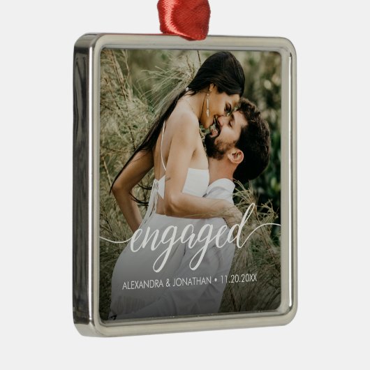 Unsere ersten Verlobten Weihnachts-Foto-Namen Ornament Aus Metall (Rechts)