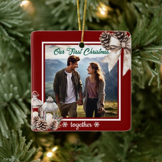 Unsere ersten Weihnachten 1 Foto Schneeköne Keramikornament (Baum)