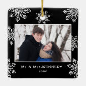 Unsere ersten Weihnachten 2 Foto Weiße Schneeflock Keramikornament (Rückseite)