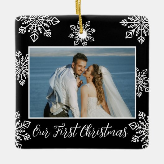 Unsere ersten Weihnachten 2 Foto Weiße Schneeflock Keramikornament (Vorderseite)