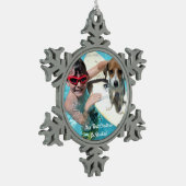 Unsere ersten Weihnachten als Buddies Weihnachtssc Schneeflocken Zinn-Ornament (Links)