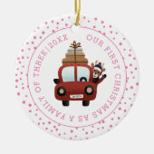 Unsere ersten Weihnachten als Eltern Auto rosa Fot Keramik Ornament (Vorne)