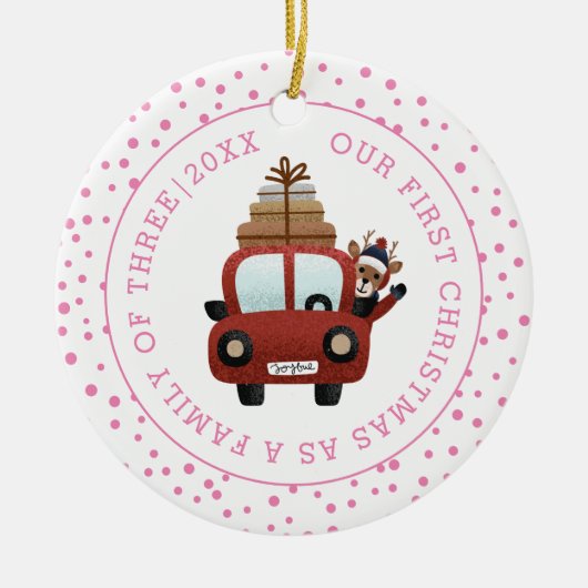 Unsere ersten Weihnachten als Eltern Auto rosa Fot Keramik Ornament (Vorne)