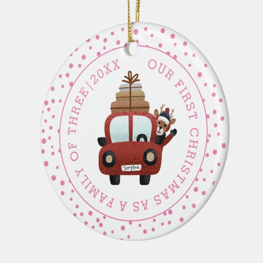 Unsere ersten Weihnachten als Eltern Auto rosa Fot Keramik Ornament (Links)