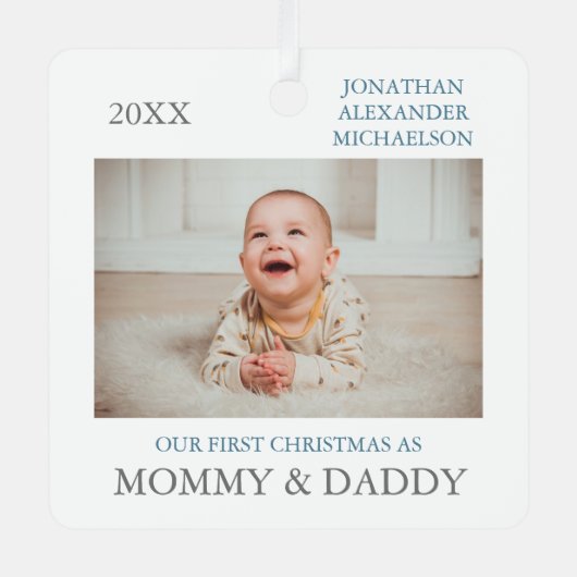 Unsere ersten Weihnachten als Eltern Ornament Aus Metall (Vorderseite)