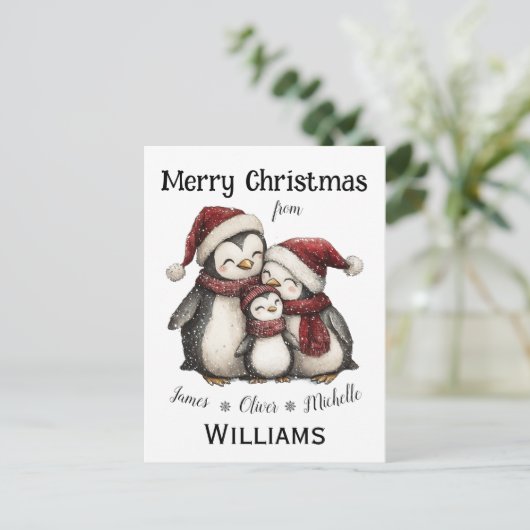 Unsere ersten Weihnachten als Familie der drei Pin Postkarte (Stehend Vorderseite)