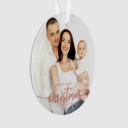 Unsere ersten Weihnachten als Familie von 3 elegan Ornament (Vorderseite)