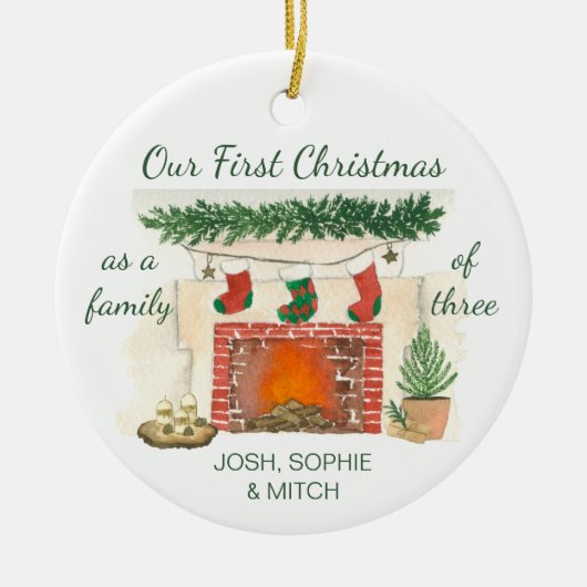 Unsere ersten Weihnachten als Familie von 3 gemütl Keramik Ornament (Vorne)