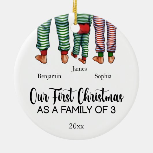 Unsere ersten Weihnachten als Familie von 3 indivi Keramik Ornament (Hinten)