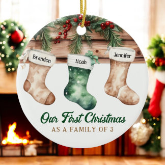 Unsere ersten Weihnachten als Familie von 3 neuen Keramik Ornament