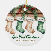 Unsere ersten Weihnachten als Familie von 4 Ferien Keramik Ornament (Vorne)