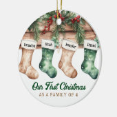 Unsere ersten Weihnachten als Familie von 4 Ferien Keramik Ornament (Links)