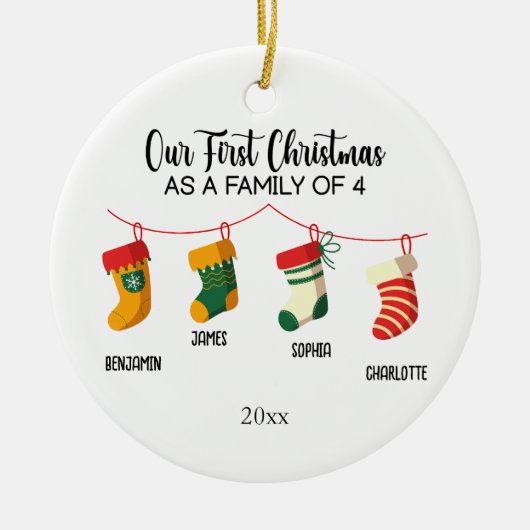 Unsere ersten Weihnachten als Familie von 4 indivi Keramik Ornament (Vorne)