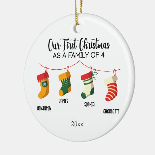 Unsere ersten Weihnachten als Familie von 4 indivi Keramik Ornament (Links)