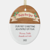 Unsere ersten Weihnachten als Familie von 4 Keramik Ornament (Rechts)