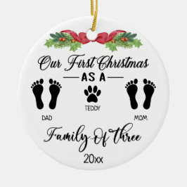 Unsere ersten Weihnachten als Familie von drei Foo Keramik Ornament